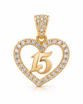 Women's 14K Gold Quinceañera Heart Pendant with White Zirconia