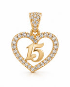 Women's 14K Gold Quinceañera Heart Pendant with White Zirconia