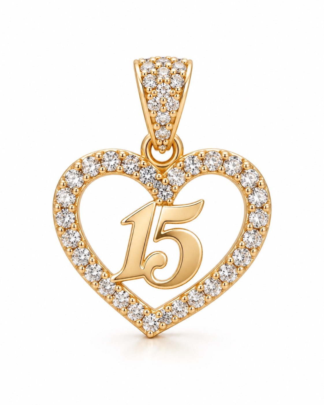 Women's 14K Gold Quinceañera Heart Pendant with White Zirconia