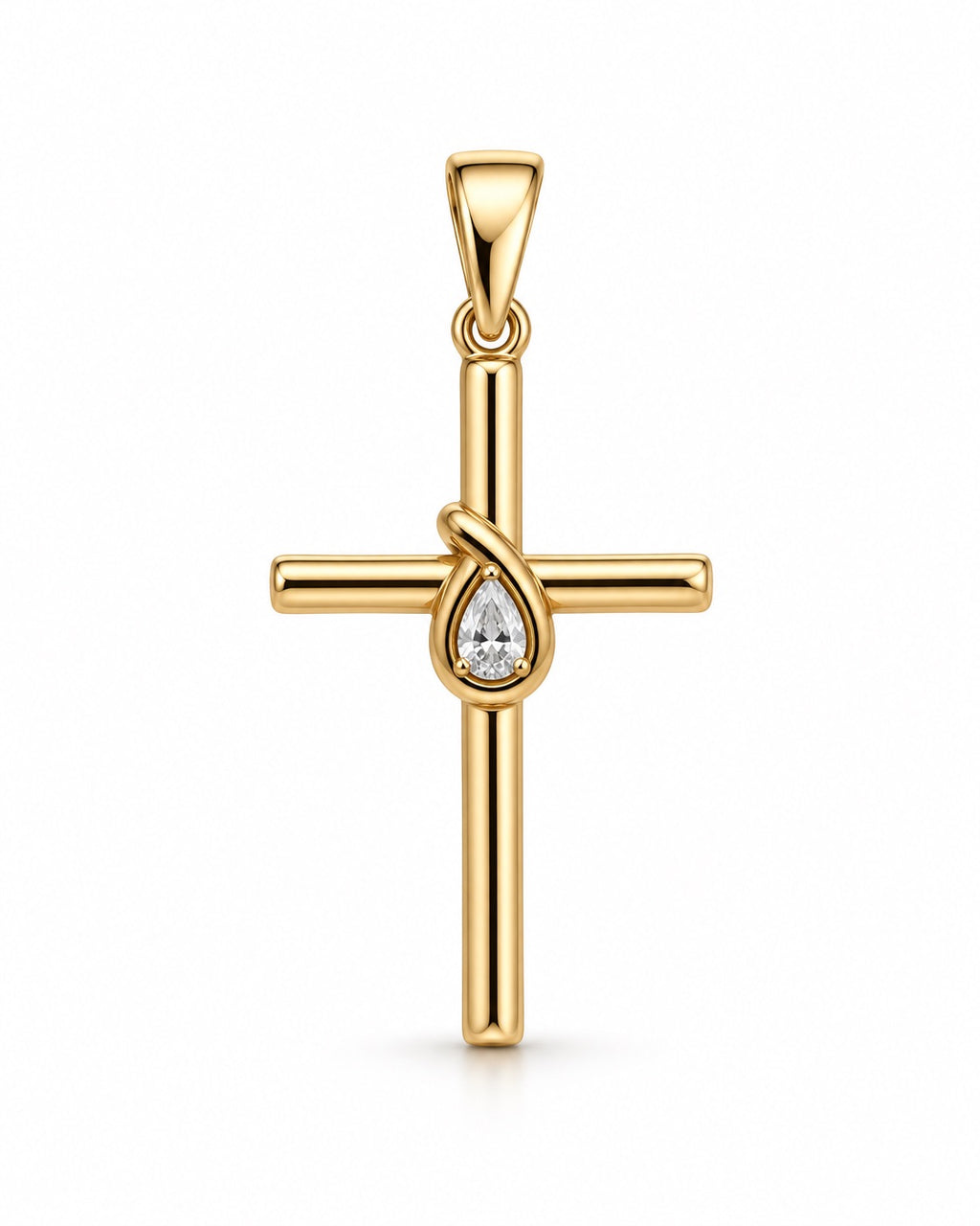Women's 14K Gold Cross Pendant with Teardrop Center Stone