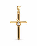 Women's 14K Gold Cross Pendant with Teardrop Center Stone