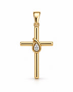 Women's 14K Gold Cross Pendant with Teardrop Center Stone