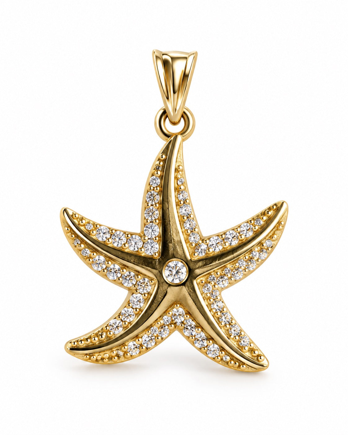 Women's 14K Gold Starfish Pendant with Zirconia