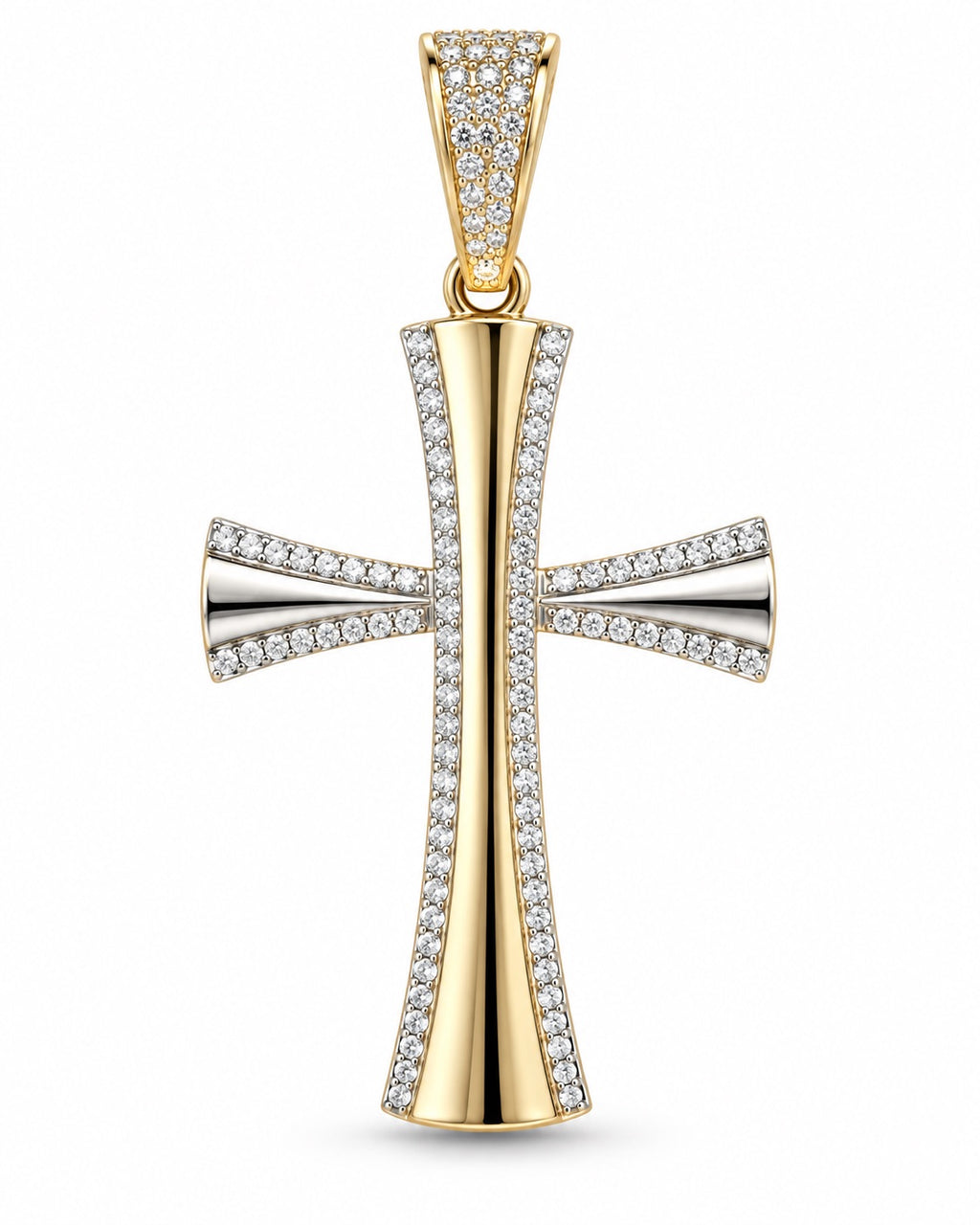 Men's 14K Gold Zirconia-Border Cross Pendant