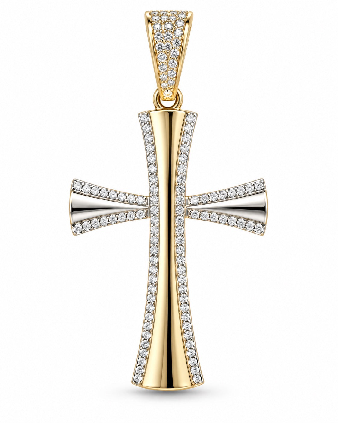 Men's 14K Gold Zirconia-Border Cross Pendant