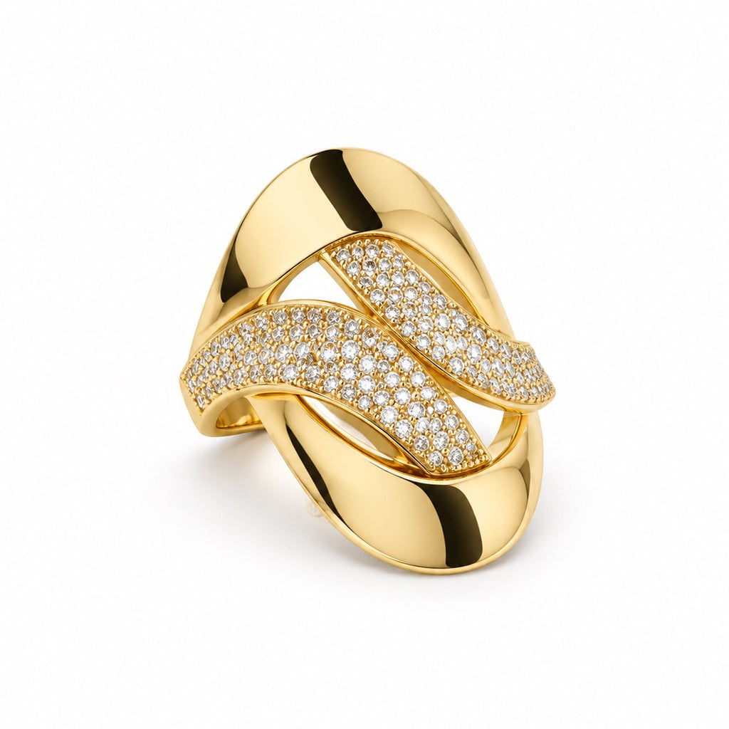 Women's 14K Gold Oval Ring with Zirconia Bands