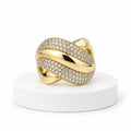 Women's 14K Gold Round Ring with Center Zirconia Stones