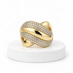 Women's 14K Gold Round Ring with Center Zirconia Stones