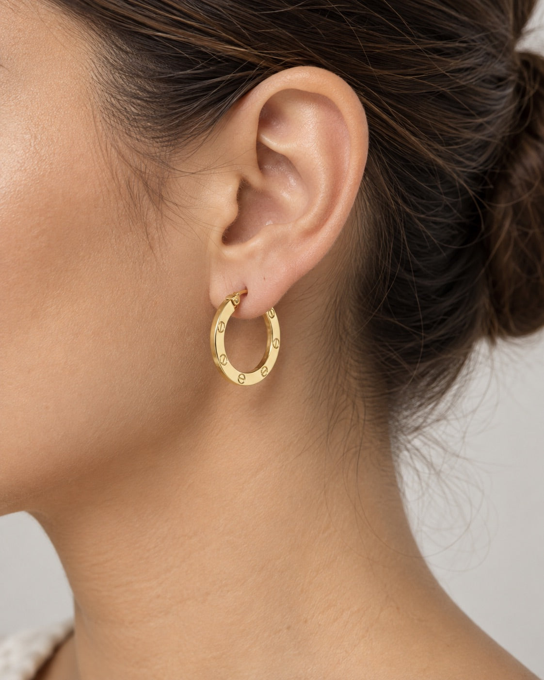 Women's 14K Gold Medium Screw-Detail Hoop Earrings
