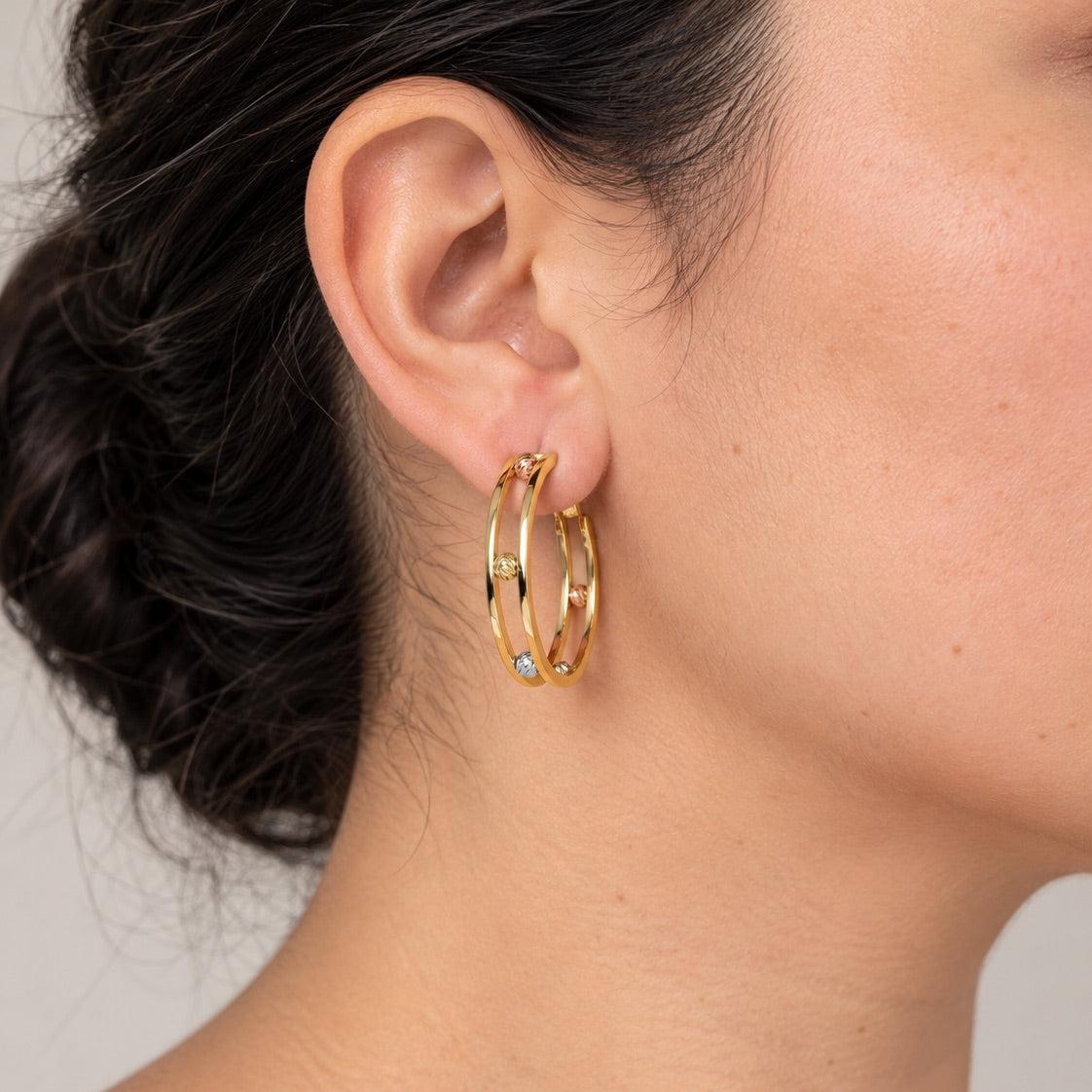 Women's 14K Gold Hoop Earrings with Large Ball Detail