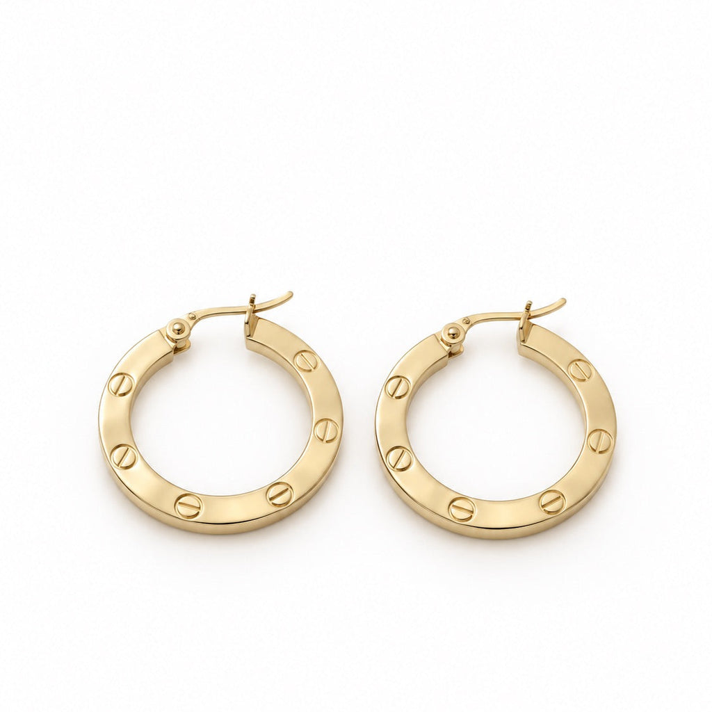 Women's 14K Gold Medium Screw-Detail Hoop Earrings