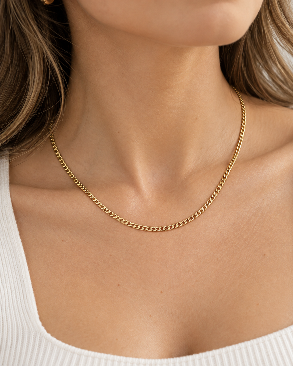 Women's 14K Gold Concave Cuban Link Chain Necklace