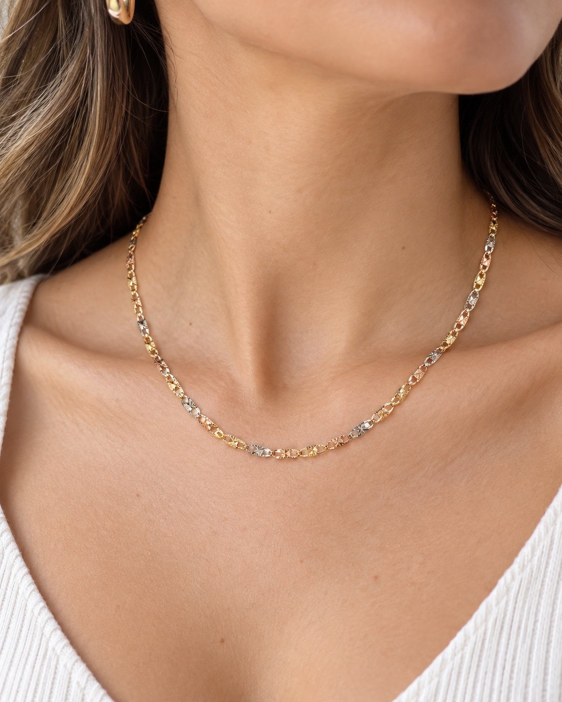Women's 14K Gold Tricolor Chain Necklace