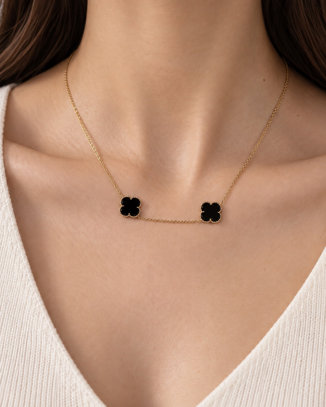 Women's 14K Gold Black Two-Flower Necklace