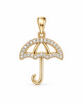 Women's 14K Gold Umbrella Pendant with White Zirconia