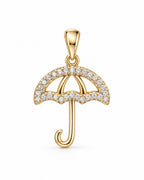 Women's 14K Gold Umbrella Pendant with White Zirconia