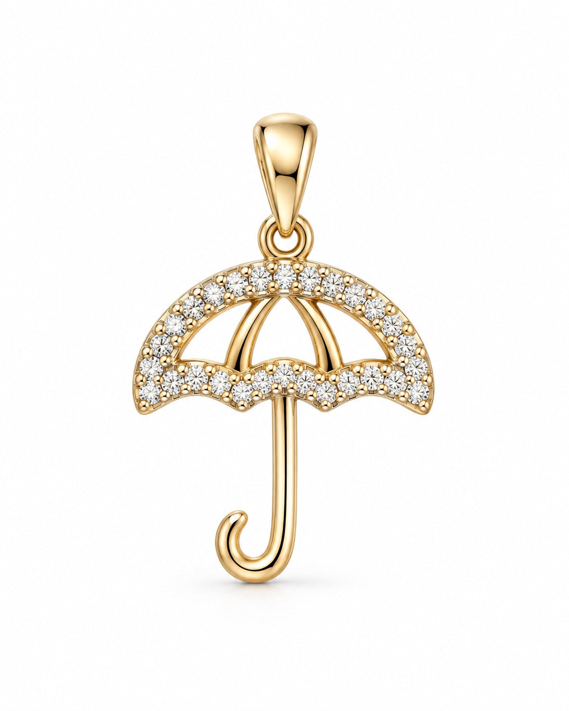 Women's 14K Gold Umbrella Pendant with White Zirconia