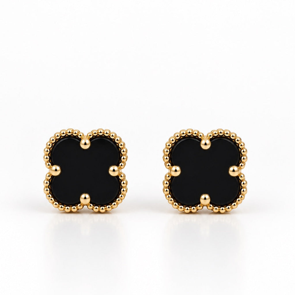 Women's 14K Gold Black Flower Stud Earrings