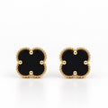 Women's 14K Gold Black Flower Stud Earrings