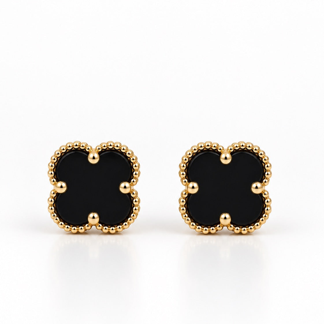 Women's 14K Gold Black Flower Stud Earrings