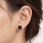 Women's 14K Gold Black Flower Stud Earrings