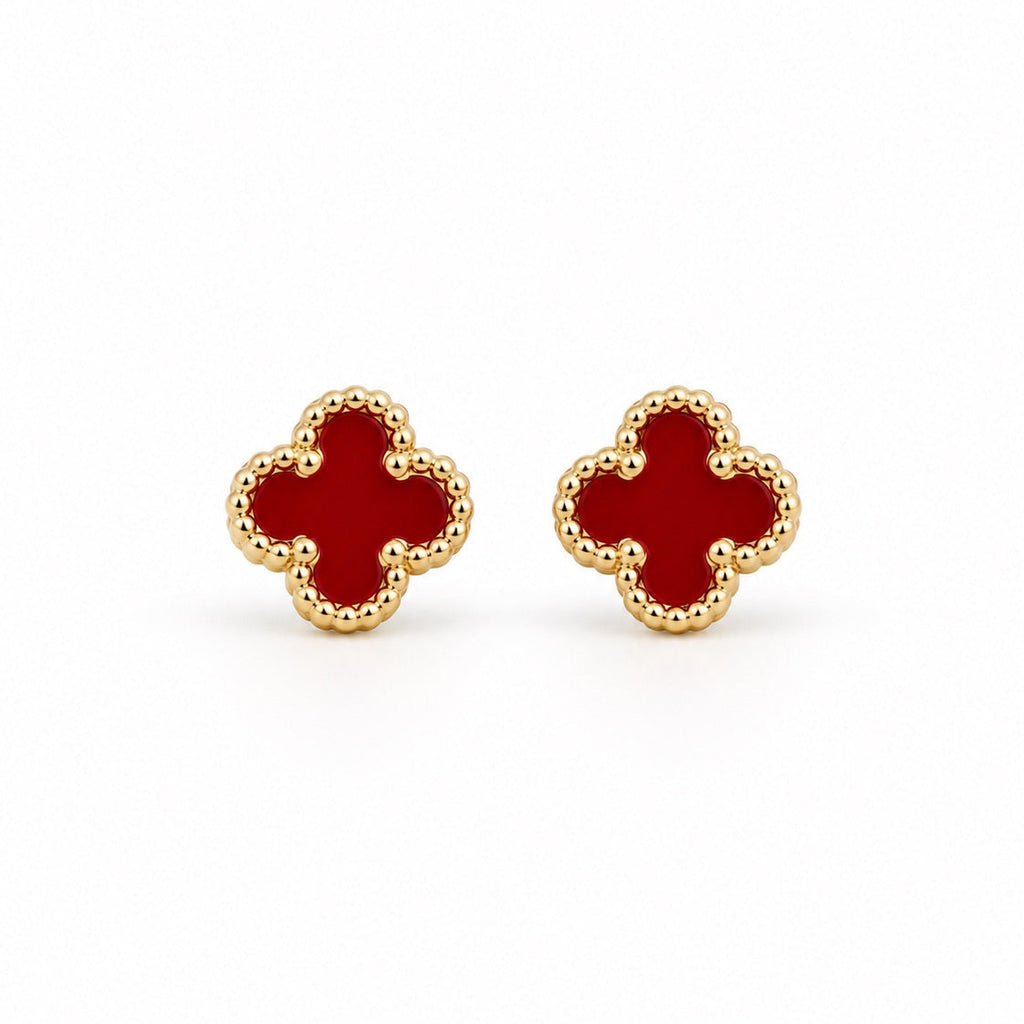 Women's & Girls' 14K Gold Red Flower Earrings