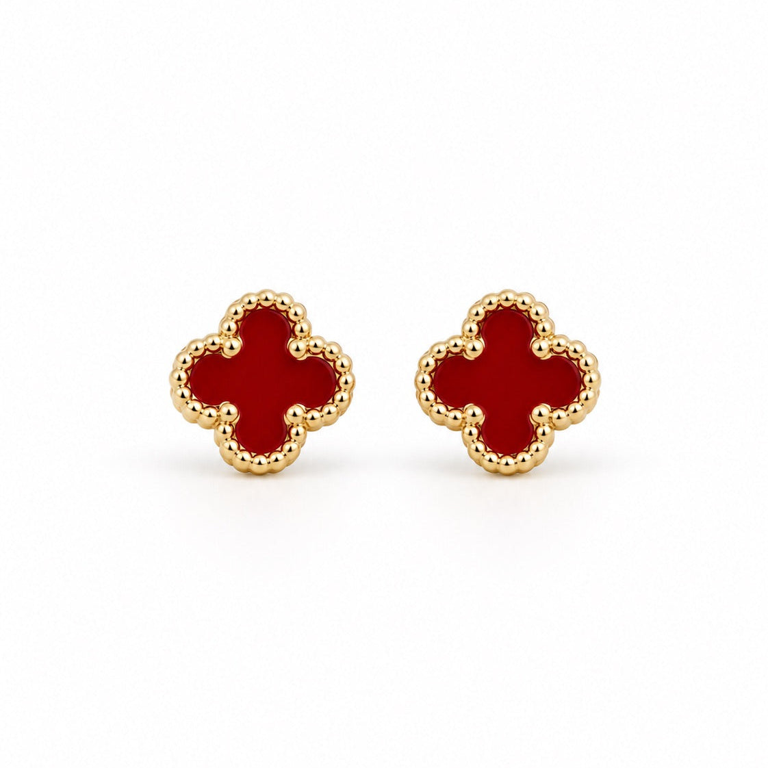 Women's & Girls' 14K Gold Red Flower Earrings