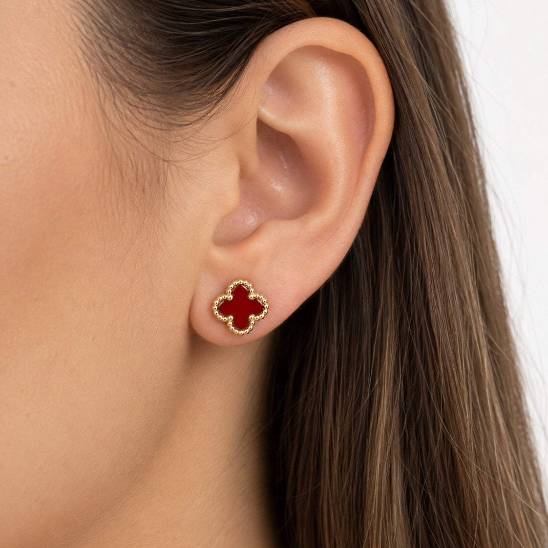 Women's & Girls' 14K Gold Red Flower Earrings