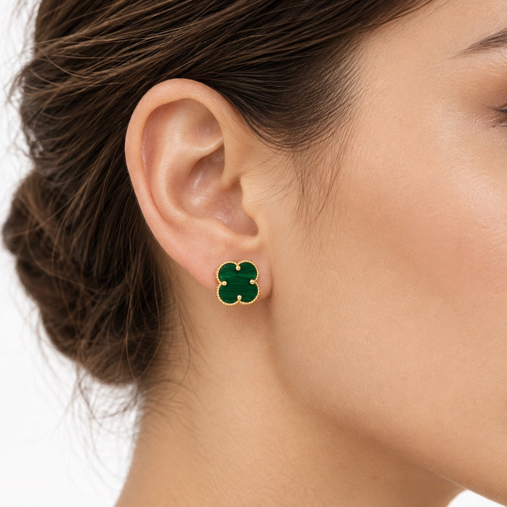 Women's 14K Gold Green Flower Earrings