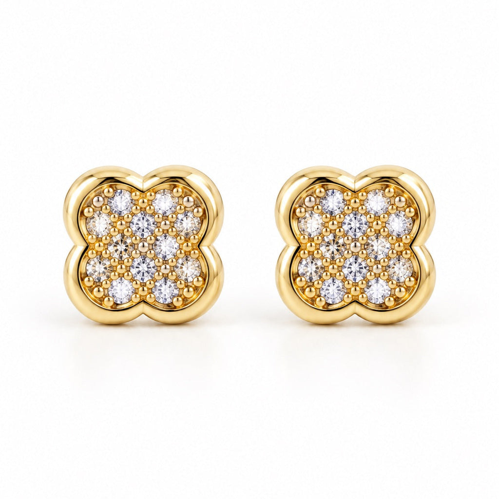 Women's 14K Gold Flower Earrings with Center Zirconia