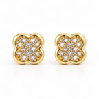 Women's 14K Gold Flower Earrings with Center Zirconia