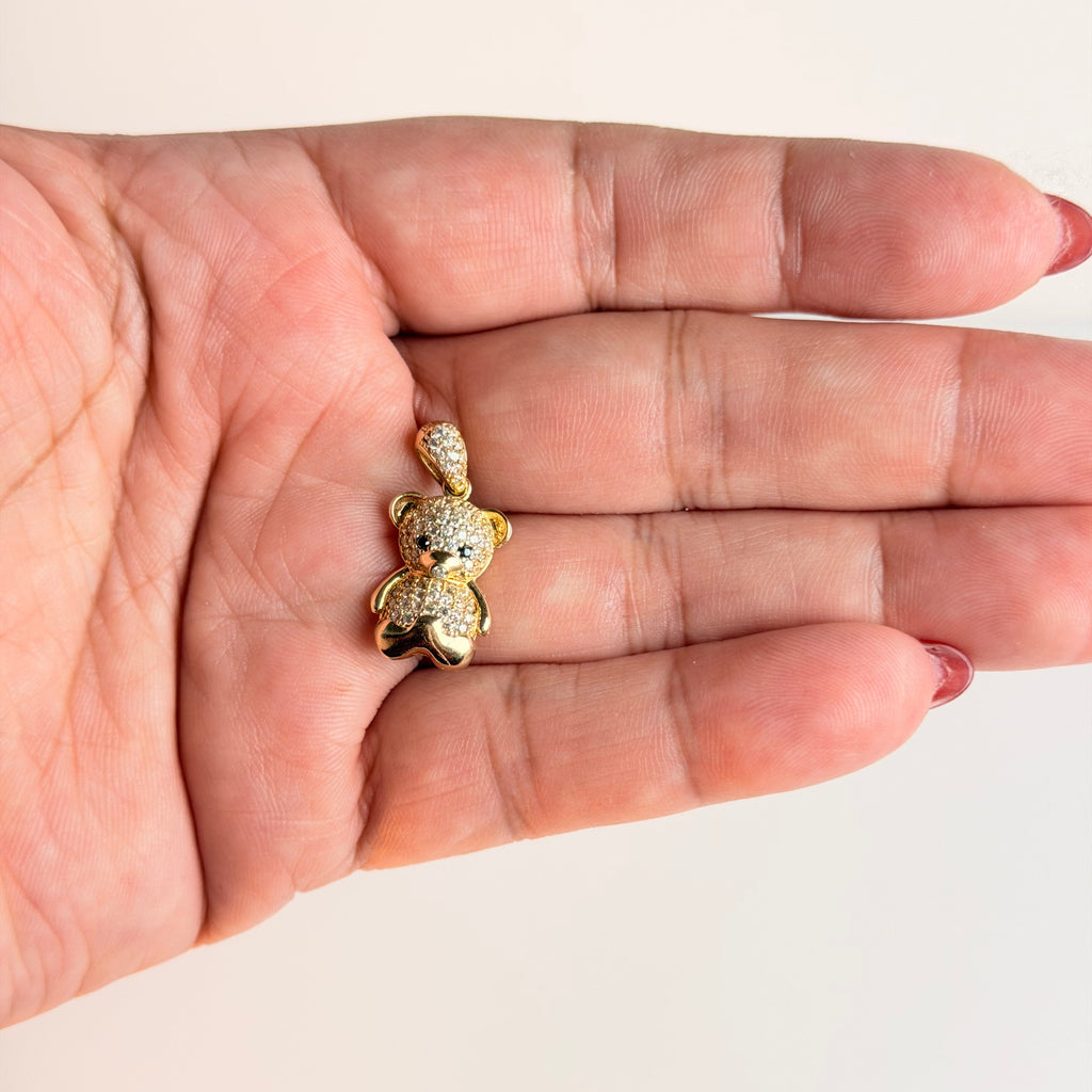 Women's 14K Gold Teddy Bear Pendant with Zirconia