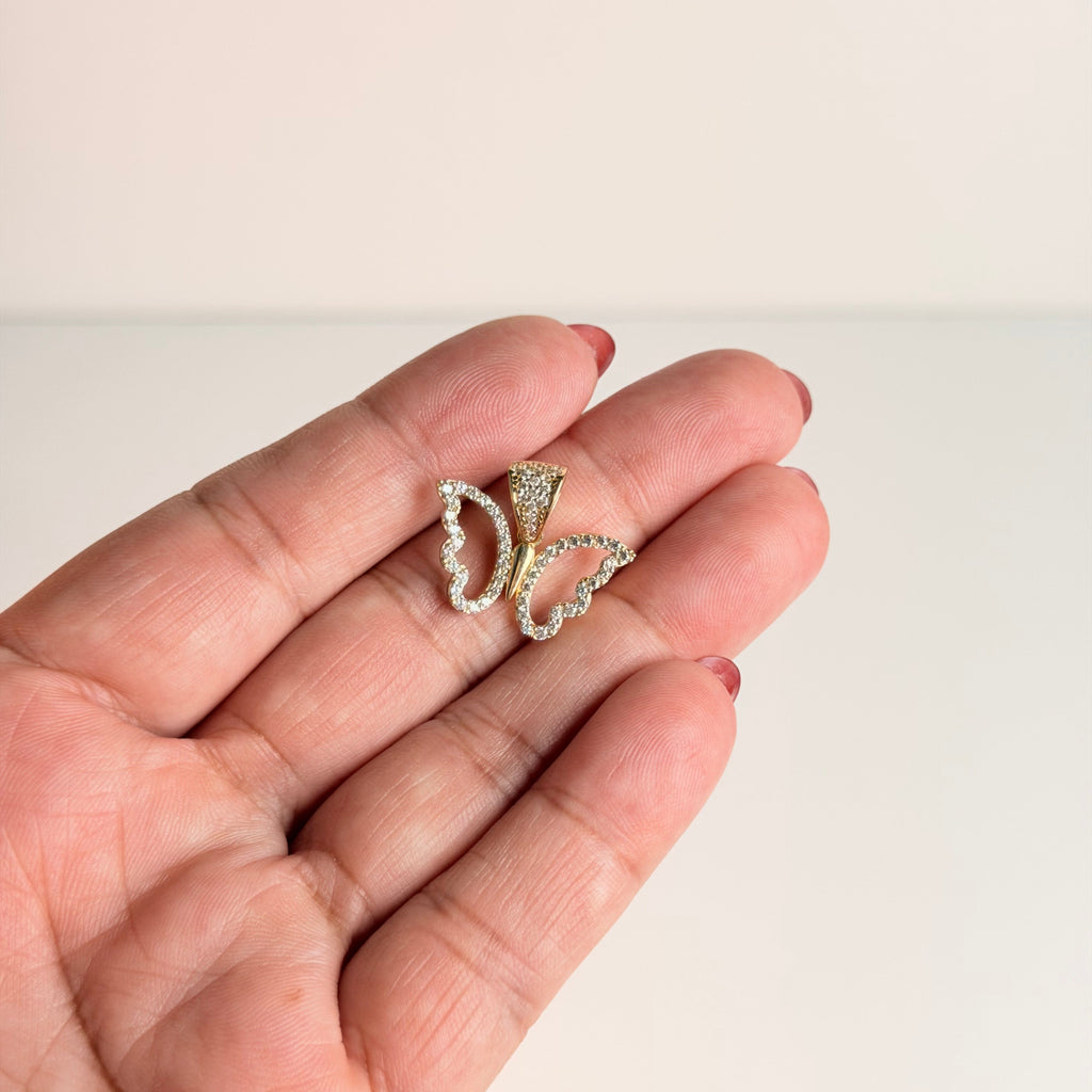 Women's 14K Gold Open-Wing Butterfly Pendant with White Zirconia