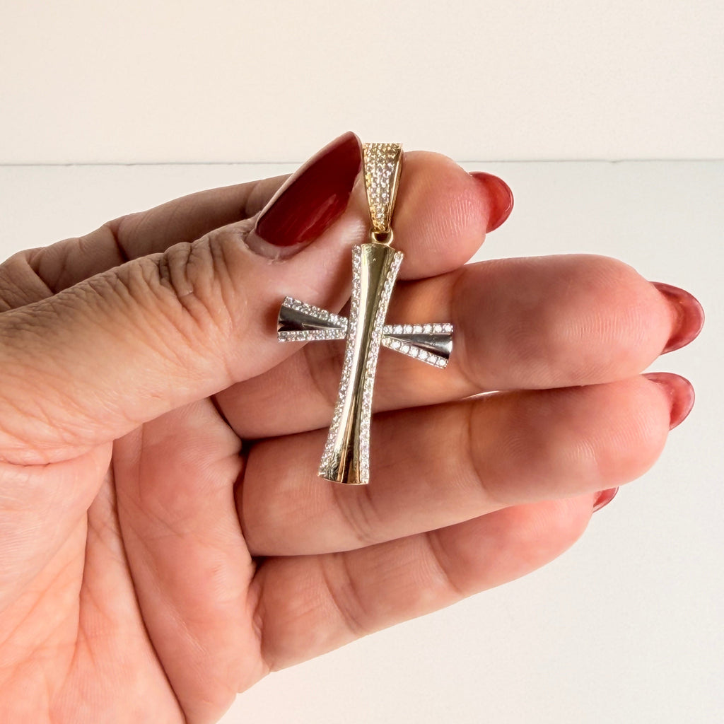 Men's 14K Gold Zirconia-Border Cross Pendant