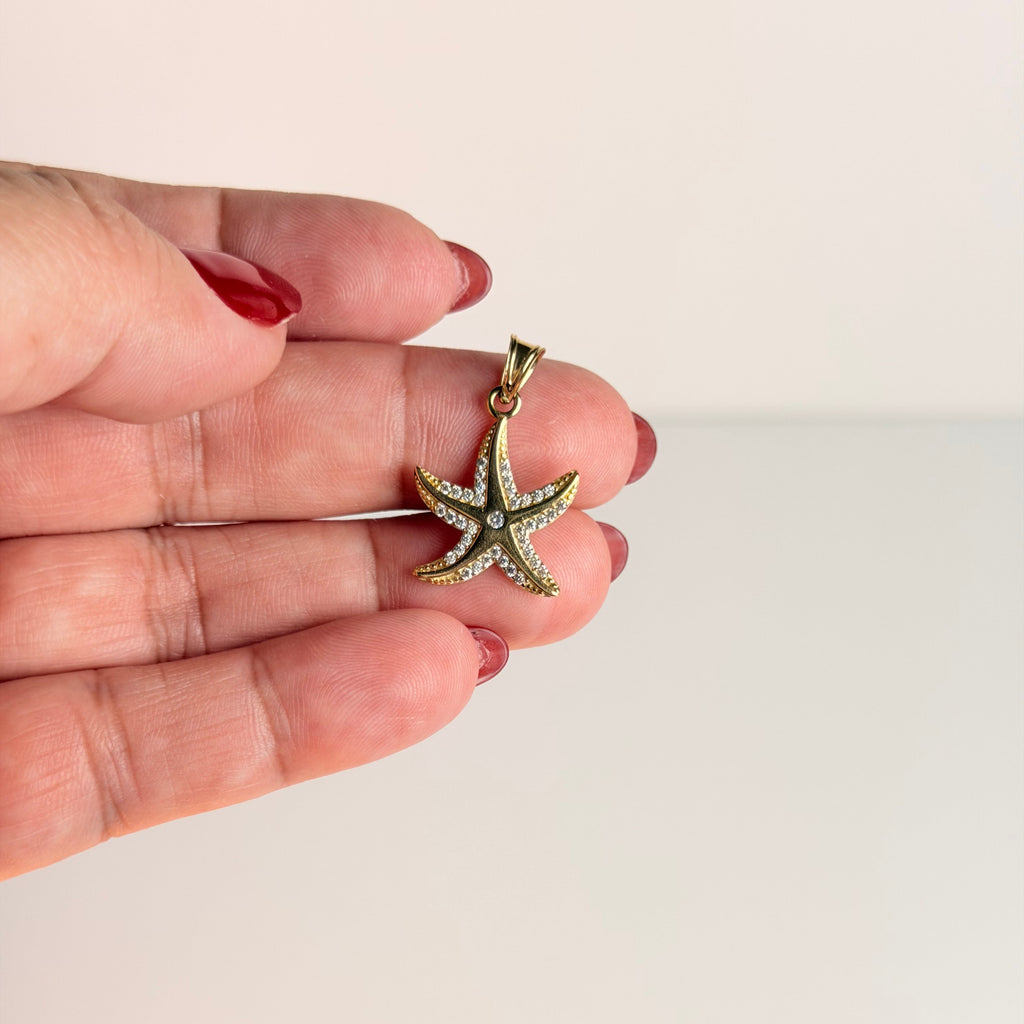 Women's 14K Gold Starfish Pendant with Zirconia