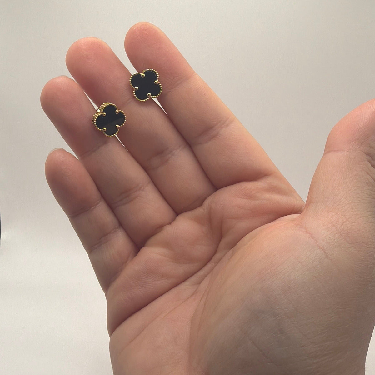 Women's 14K Gold Black Flower Stud Earrings