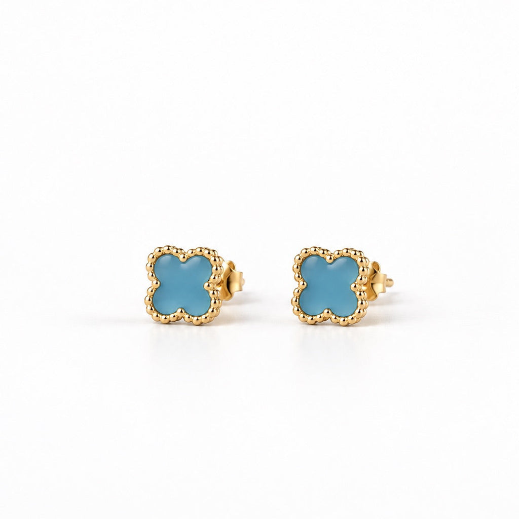 Women's & Girls' 14K Gold Mini Blue Flower Stud Earrings