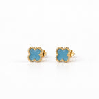 Women's & Girls' 14K Gold Mini Blue Flower Stud Earrings