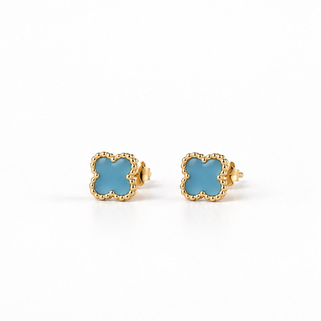 Women's & Girls' 14K Gold Mini Blue Flower Stud Earrings