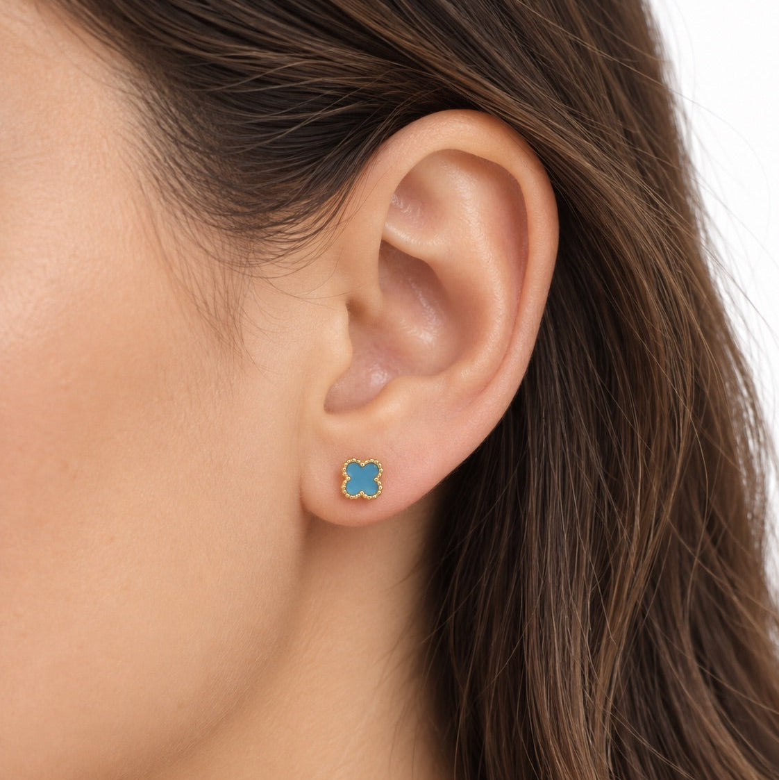 Women's & Girls' 14K Gold Mini Blue Flower Stud Earrings