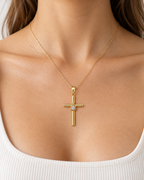 Women's 14K Gold Cross Pendant with Teardrop Center Stone
