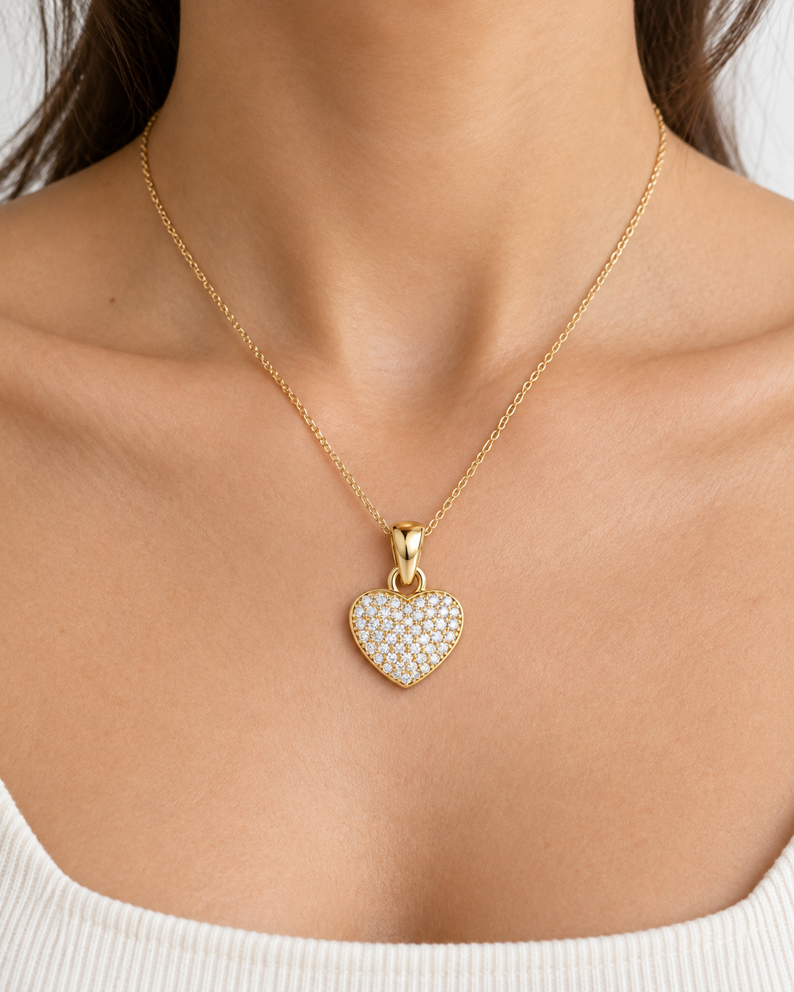 Women's 14K Gold Heart Pendant with Pink Zirconia