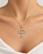 Women's 14K Gold Umbrella Pendant with White Zirconia
