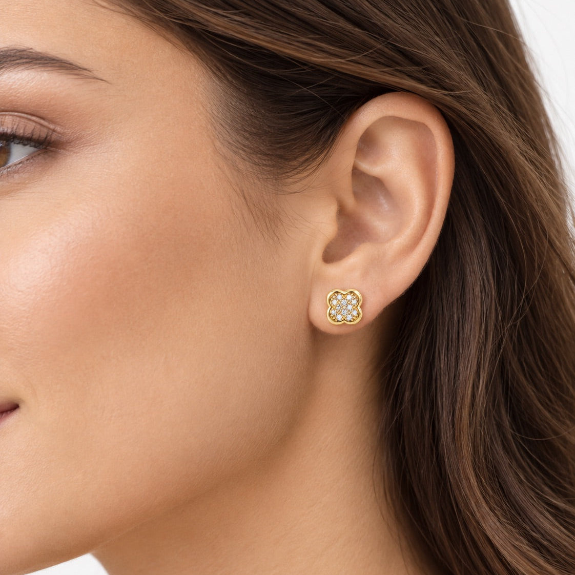 Women's 14K Gold Flower Earrings with Center Zirconia