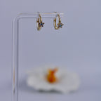 Women's 14K Gold Small Hoop Earrings with Star and Blue Zirconia