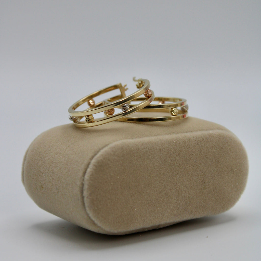 Women's 14K Gold Hoop Earrings with Large Ball Detail