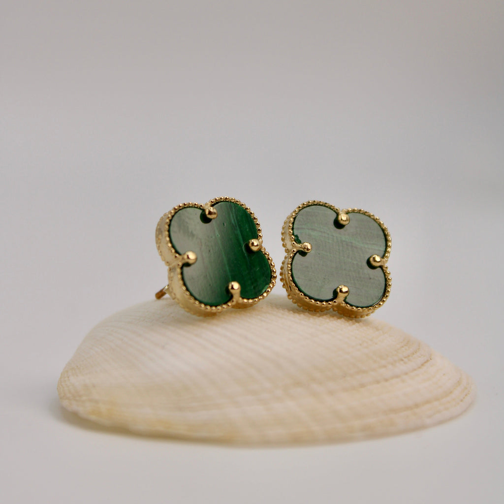 Women's 14K Gold Green Flower Earrings