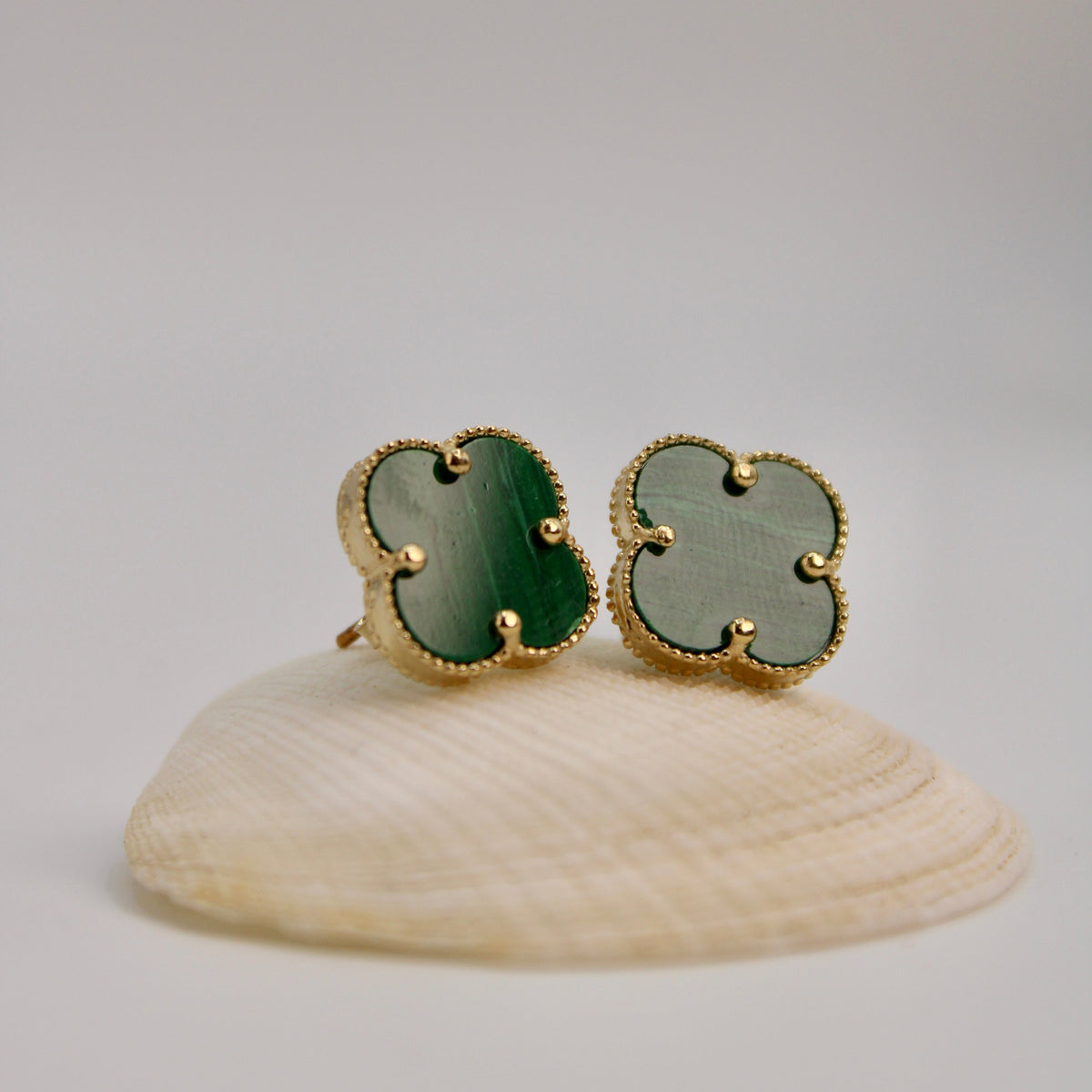 Women's 14K Gold Green Flower Earrings