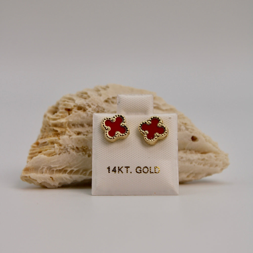 Women's & Girls' 14K Gold Red Flower Earrings