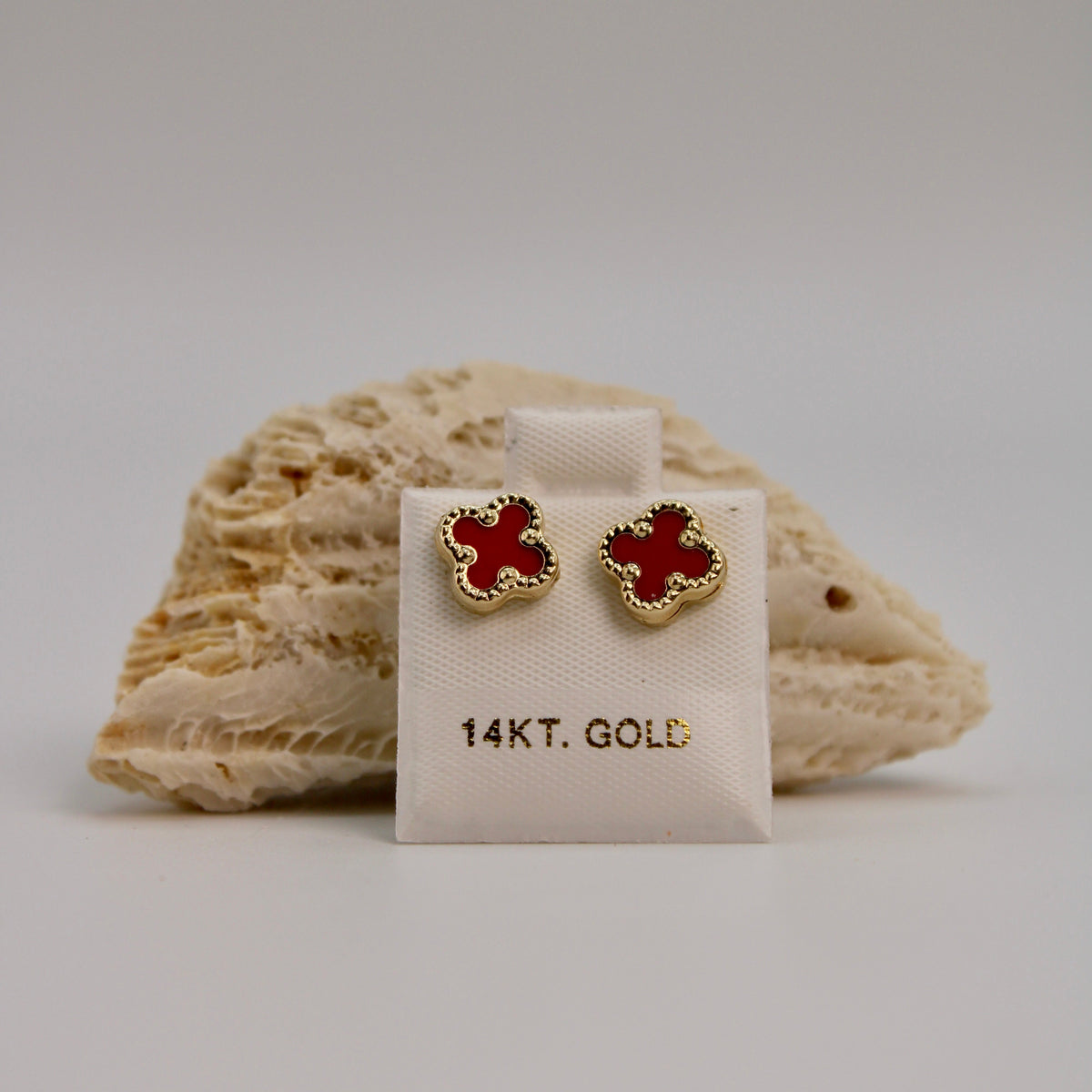 Women's & Girls' 14K Gold Red Flower Earrings